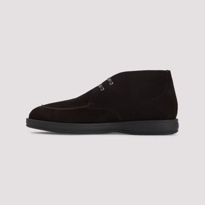 Brioni Suede Leather Desert Boots With Rubber Outsole In Brown