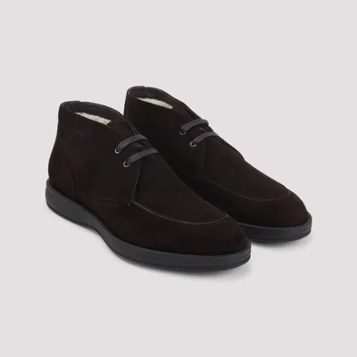 Brioni Suede Leather Desert Boots With Rubber Outsole In Brown