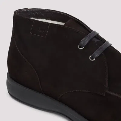 Brioni Suede Leather Desert Boots With Rubber Outsole In Brown