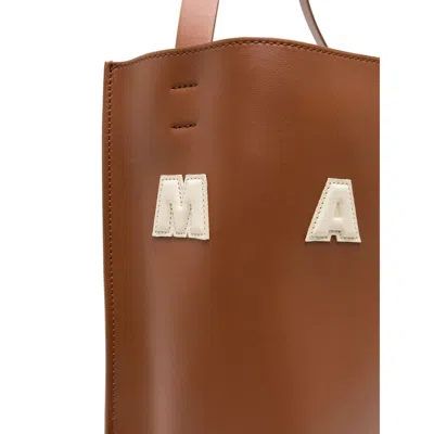 Marni Brown Structured Calfskin Shopping Bag With Ivory Details