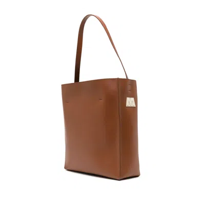 Marni Brown Structured Calfskin Shopping Bag With Ivory Details