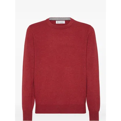 Brunello Cucinelli Cashmere And Silk Crew-neck Sweater In Red