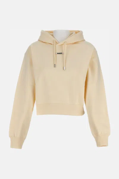 Jacquemus Le Hoodie Gros Grain Cotton Crop Hoodie In Neutral