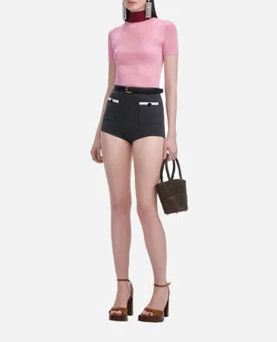 Self-portrait High-waisted Tailored Shorts With Contrasting Pockets In Black