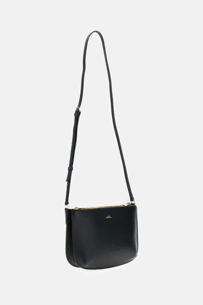 A.p.c. Minimalist Black Leather Shoulder Bag With Adjustable Strap In Black