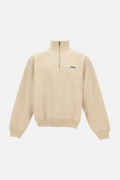 Jacquemus High-collar Cotton Pullover With Half-zip Closure In White