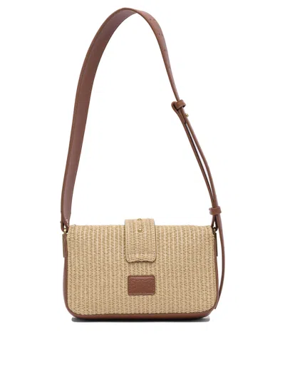Pinko Mini Love Bag Slouchy Small Shoulder Bag In Raffia With Double Shoulder Strap In Brown