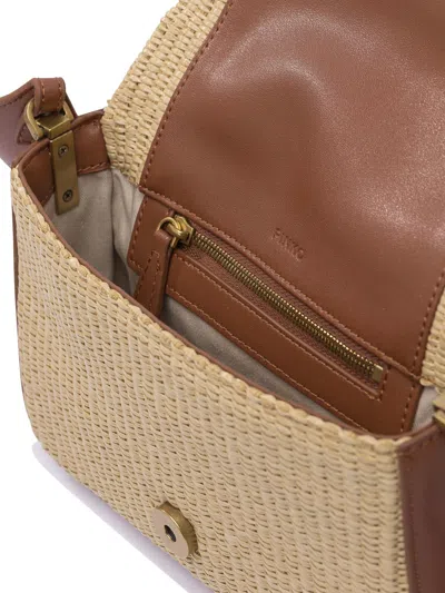 Pinko Mini Love Bag Slouchy Small Shoulder Bag In Raffia With Double Shoulder Strap In Brown