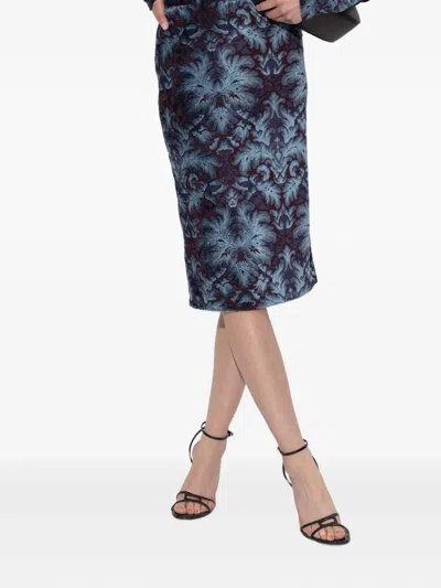 Etro Damask-pattern Velvet Midi Skirt In Blue