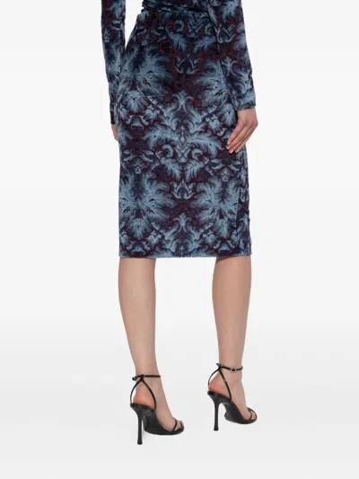 Etro Damask-pattern Velvet Midi Skirt In Blue