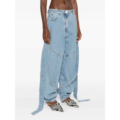 Attico Blue Jeans With Maxi Drawstring On The Front And Logo Patch On The Rear In Denim Woman