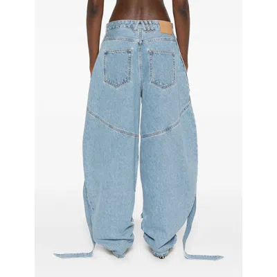 Attico Blue Jeans With Maxi Drawstring On The Front And Logo Patch On The Rear In Denim Woman