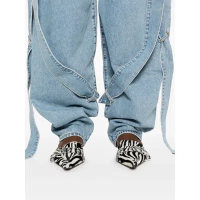 Attico Blue Jeans With Maxi Drawstring On The Front And Logo Patch On The Rear In Denim Woman