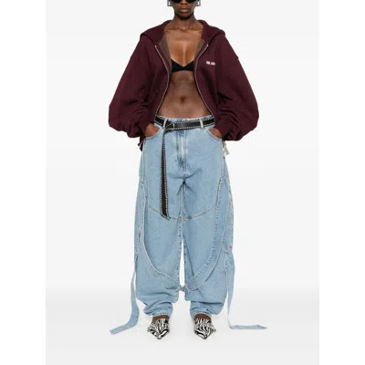 Attico Blue Jeans With Maxi Drawstring On The Front And Logo Patch On The Rear In Denim Woman