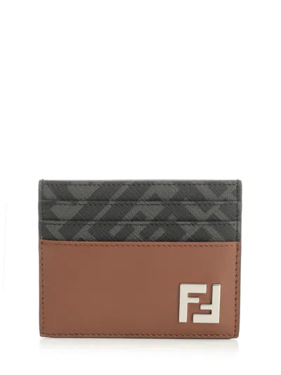 Fendi Portacarte Multicolor In Pelle E Tela Uomo In Brown