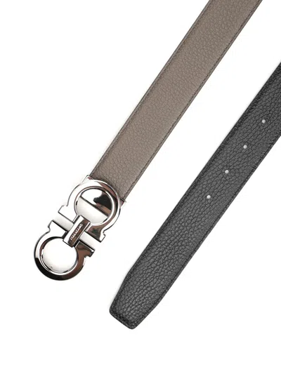 Ferragamo Double Adjus Classic Gancino Buckle Belts Grey In Gray