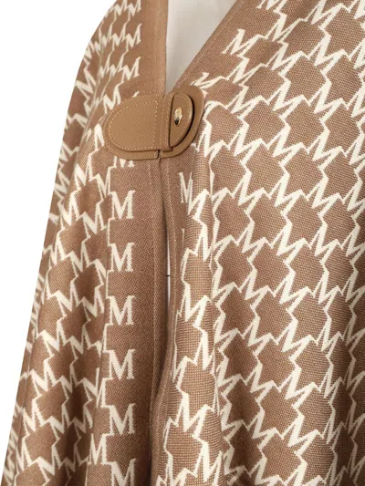 Max Mara Editti Wool Cotton Cape All Over Logo Coats Multicolor In Brown