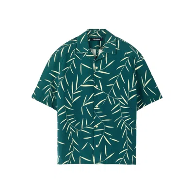 Jacquemus Leaf Print Short Sleeve Shirt With Pocket In Green