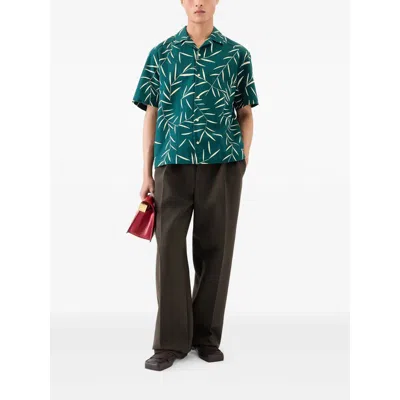 Jacquemus Leaf Print Short Sleeve Shirt With Pocket In Green