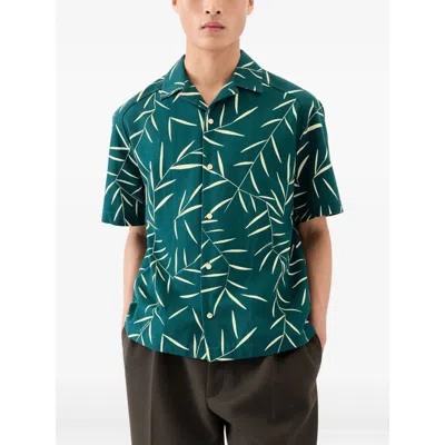 Jacquemus Leaf Print Short Sleeve Shirt With Pocket In Green