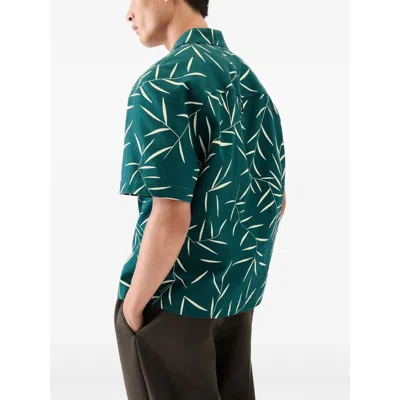 Jacquemus Leaf Print Short Sleeve Shirt With Pocket In Green