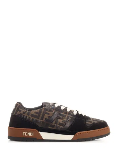 Fendi Match Low-top Ff Jacquard Fabric And Suede Sneakers In Brown