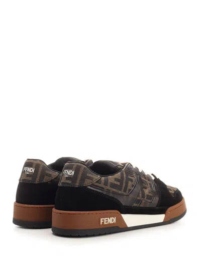Fendi Match Low-top Ff Jacquard Fabric And Suede Sneakers In Brown