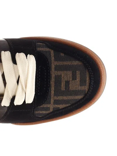 Fendi Match Low-top Ff Jacquard Fabric And Suede Sneakers In Brown