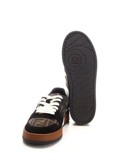 Fendi Match Low-top Ff Jacquard Fabric And Suede Sneakers In Brown