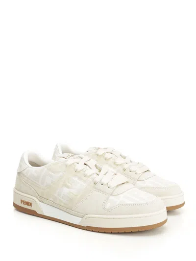 Fendi Match Ff Jacquard And Leather Sneakers In Neutral
