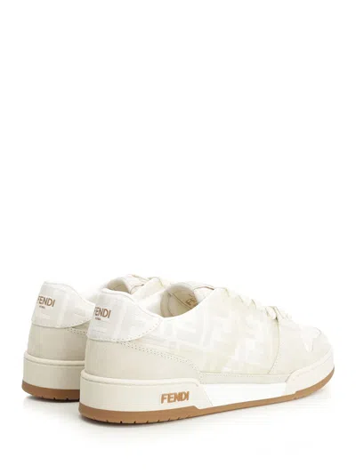Fendi Match Ff Jacquard And Leather Sneakers In Neutral