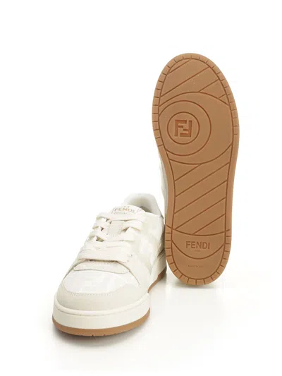 Fendi Match Ff Jacquard And Leather Sneakers In Neutral