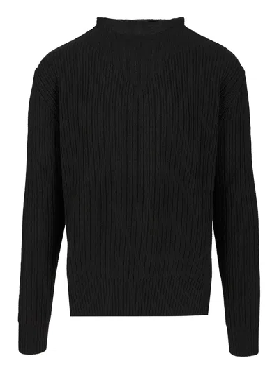 Rick Owens Men Fisherman Round Neck Virgin Wool Sweater In Black