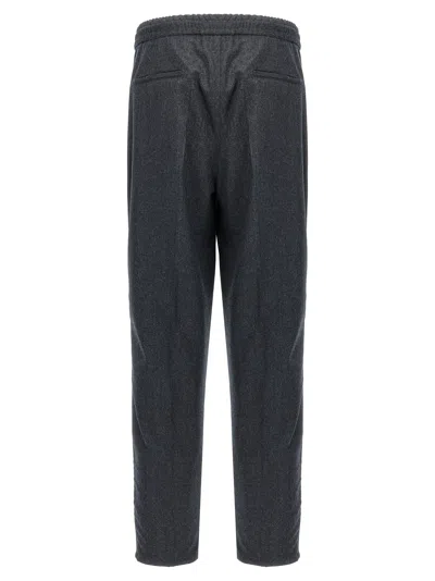 Brunello Cucinelli Grey Pinstriped Virgin Wool Trousers In Black