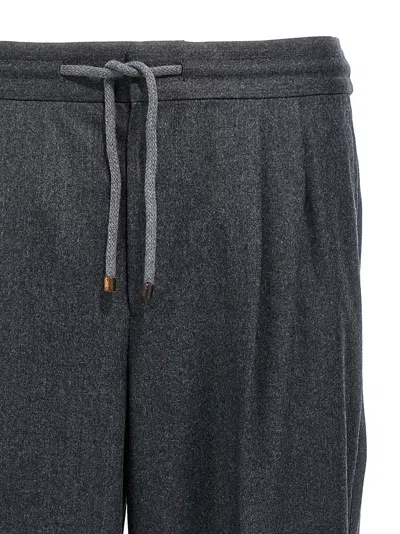 Brunello Cucinelli Grey Pinstriped Virgin Wool Trousers In Black
