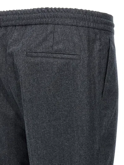 Brunello Cucinelli Grey Pinstriped Virgin Wool Trousers In Black