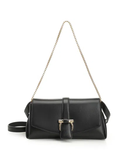 Ferragamo Gancino Pouch Small Shoulder Bag With Shoudler Strap And Chain Shoulder Bags Black