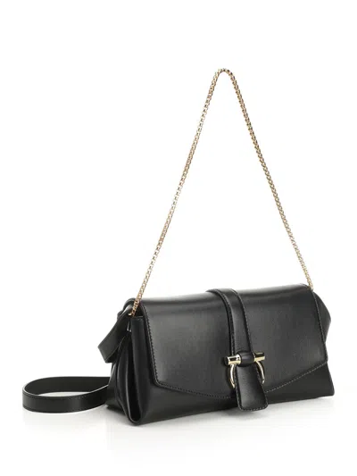 Ferragamo Gancino Pouch Small Shoulder Bag With Shoudler Strap And Chain Shoulder Bags Black