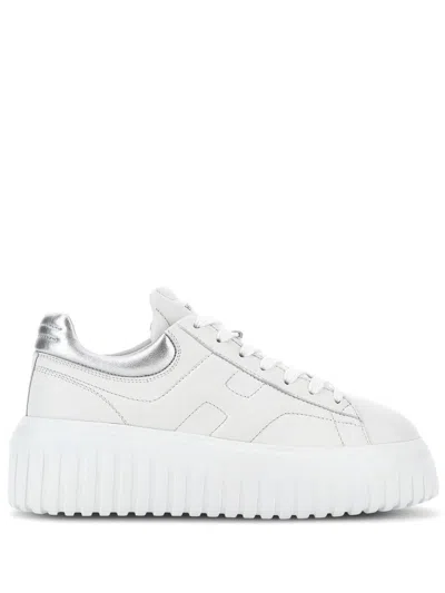 Hogan Striped Leather Lace-up Sneakers With H Detail In White