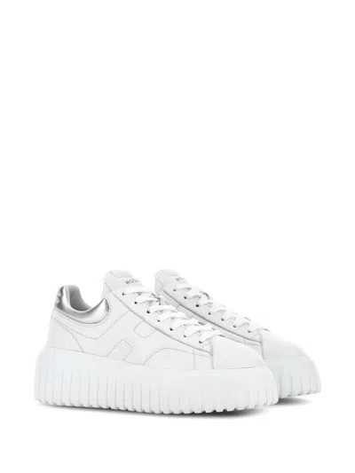 Hogan Striped Leather Lace-up Sneakers With H Detail In White