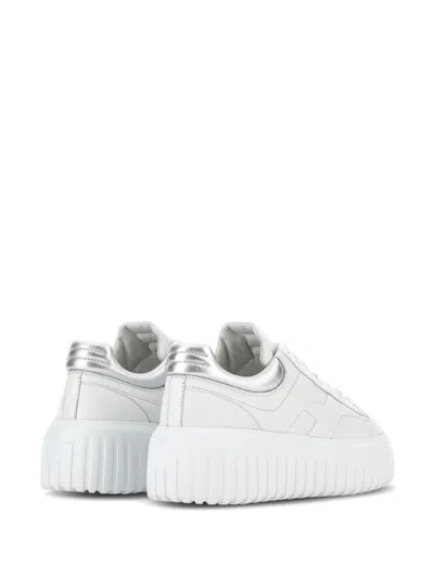 Hogan Striped Leather Lace-up Sneakers With H Detail In White