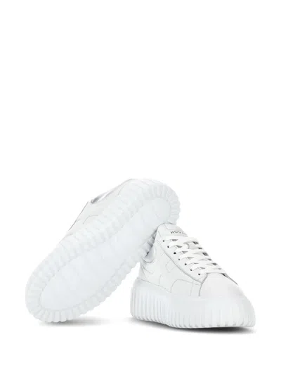Hogan Striped Leather Lace-up Sneakers With H Detail In White