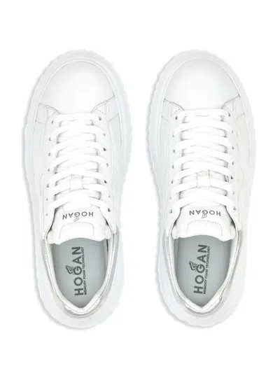 Hogan Striped Leather Lace-up Sneakers With H Detail In White