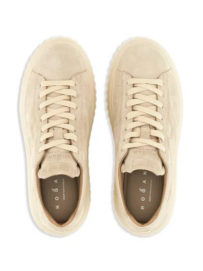 Hogan H-stripes Suede Platform Sneakers In Neutral