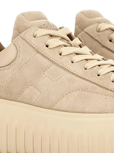 Hogan H-stripes Suede Platform Sneakers In Neutral