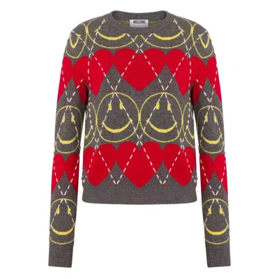 Moschino Wool Blend Pullover Smiley Grey