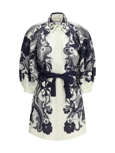 Alemais Womens Navy Mickey Belted Linen Mini Dress In White