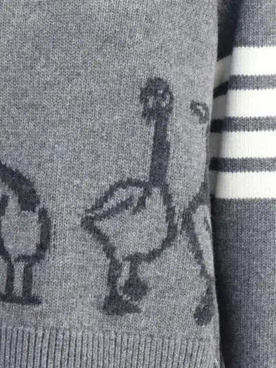 Thom Browne Crew Neck Sweater With Playful Goose Graphic In Gray