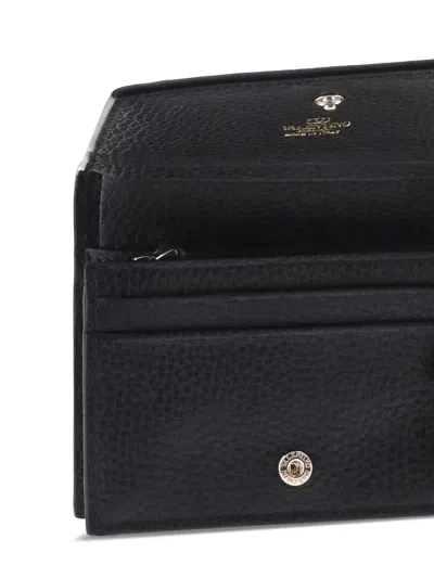 Valentino Bold Studded Leather Wallet With Textured Finish In Black