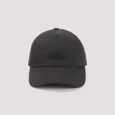 Brioni Coffee Polyester Baseball Cap With Tonal Visor In Black